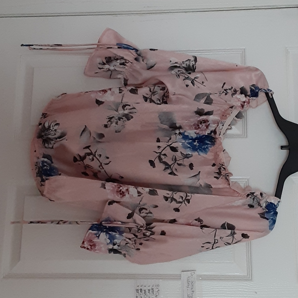 Off the shoulder silk floral print blouse